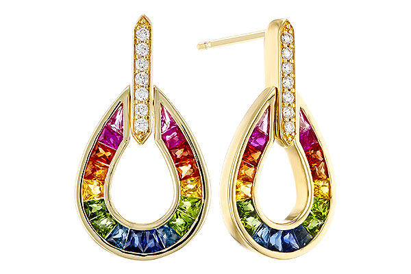 M293-03121: EARRINGS 1.18 MULTI-COLOR SAPP 1.25 TGW